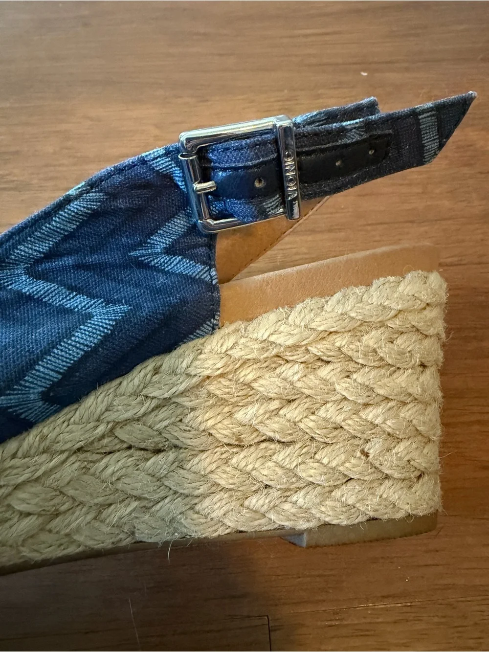 Vionic Blue Chevron Espadrille Wedge Slingbacks